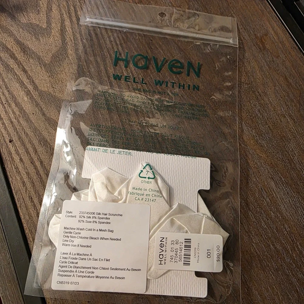 Haven Well Within Silk Hair Scrunchie Ivory White Satin NWT